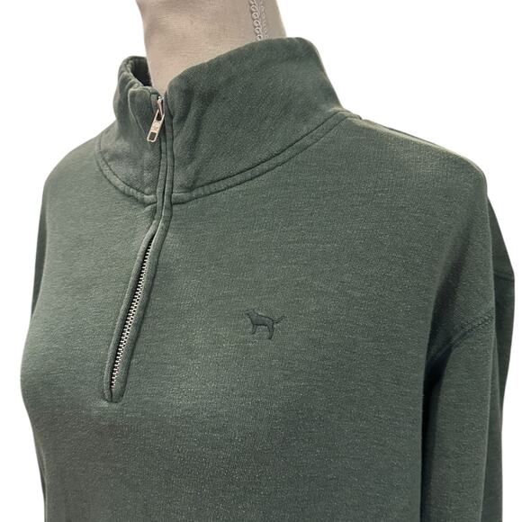 PINK Victorias Secret Mock Neck Sweatshirt Women’s XS Green Logo 1/4 Zip - Picture 3 of 9